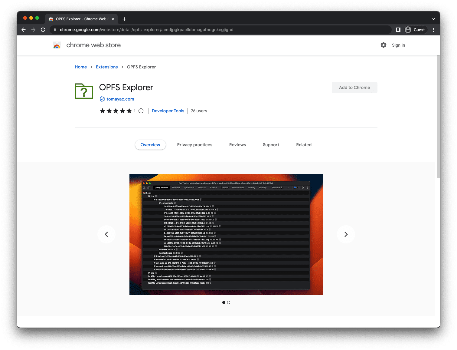 Extension OPFS Explorer Chrome DevTools sur le Chrome Web Store.
