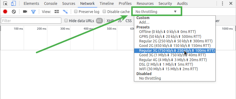 Drosselung über die Chrome-Entwicklertools