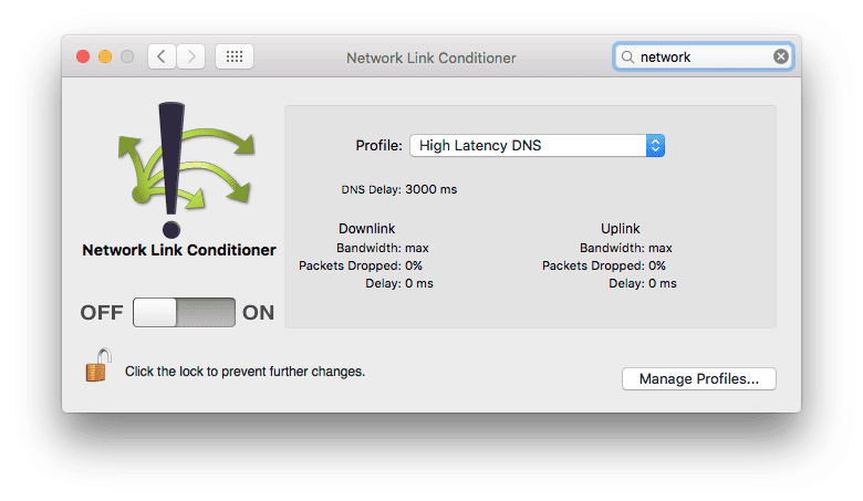 Einstellungen für den Mac Network Link Conditioner