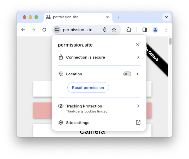 Controles del sitio en el navegador Chrome