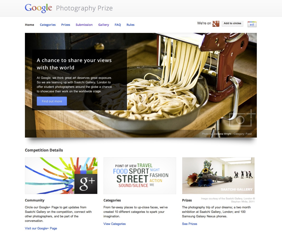 Google Photography Prize web sitesi