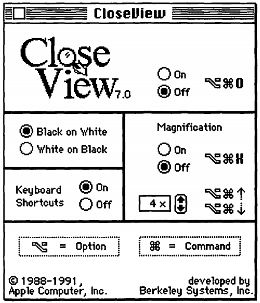 CloseView no Mac OS System 7 com 
