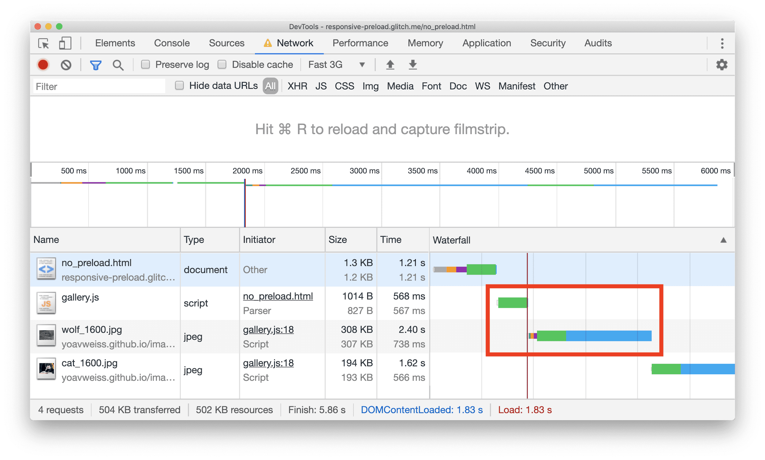 Chrome DevTools Network (Ağ) panelinin ekran görüntüsü.