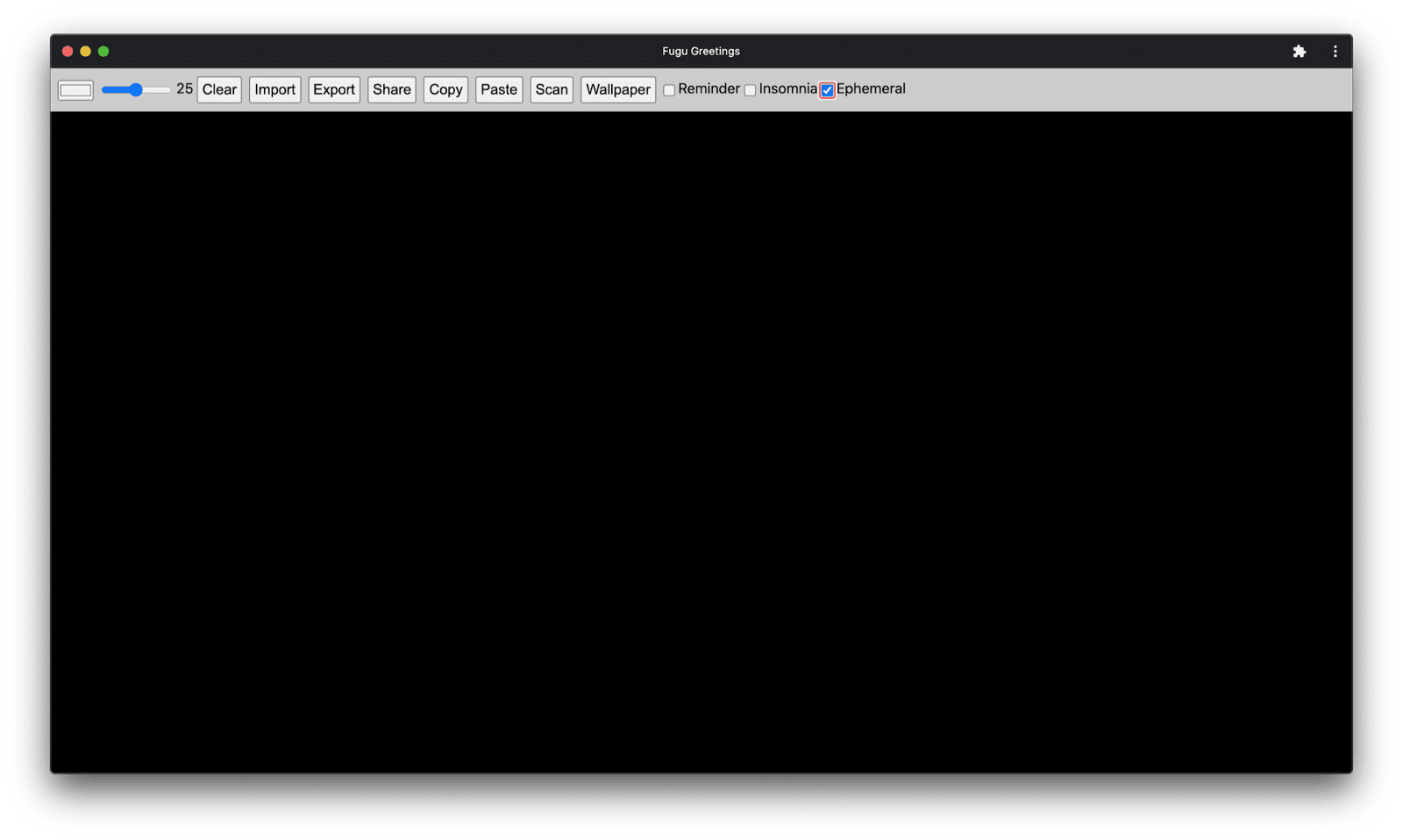 Application Fugu Greetings avec un canevas effacé après une trop longue période d'inactivité de l'utilisateur.