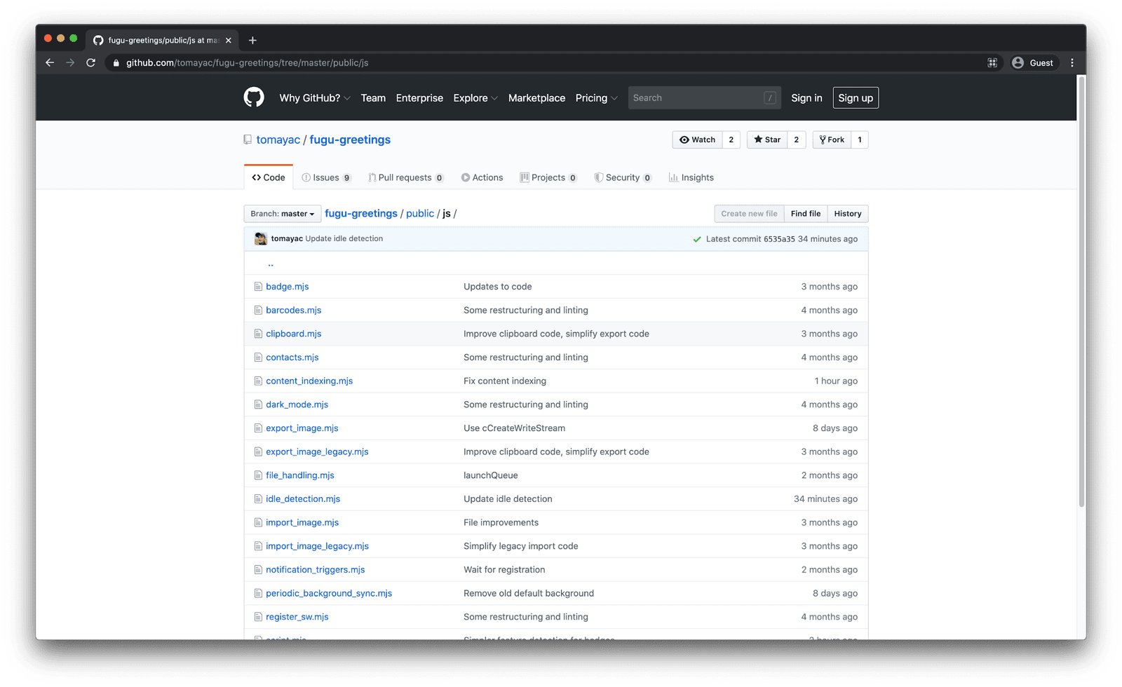 ที่เก็บข้อความทักทายของ Fugu ใน GitHub