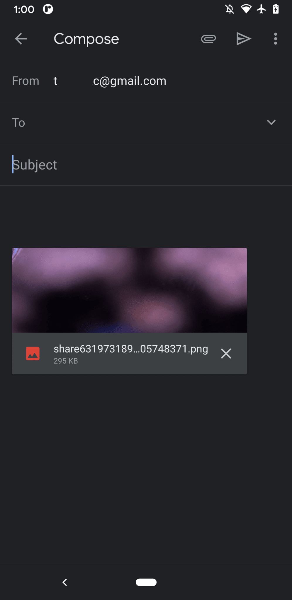 Das Gmail-Widget zum Verfassen von E‑Mails mit dem angehängten Bild.