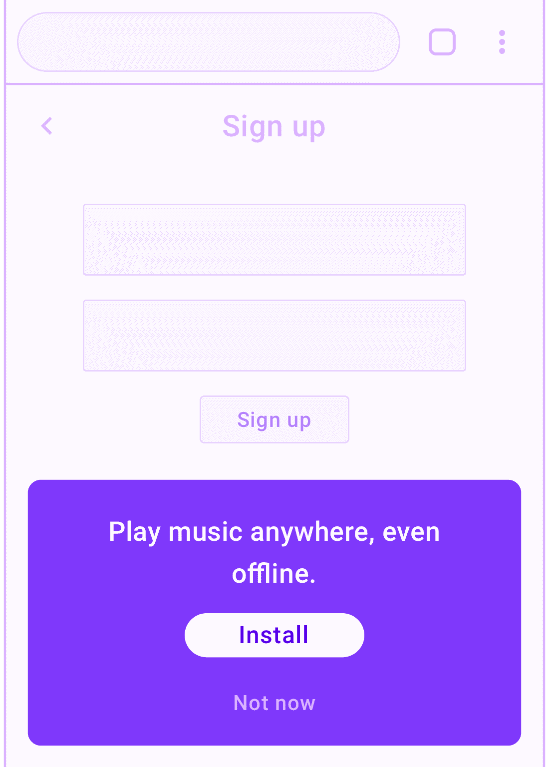 A custom install button on the sign up page.