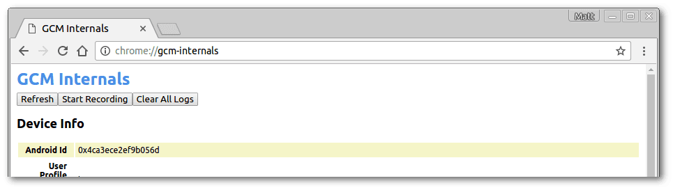 Chrome GCM internals record.