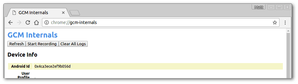 บันทึกข้อมูลภายในของ GCM ของ Chrome