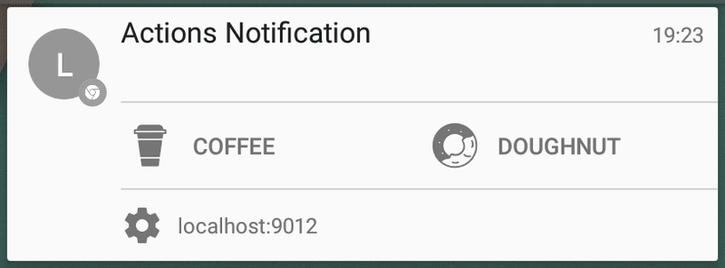 Notificación con botones de acción en Chrome para Android.