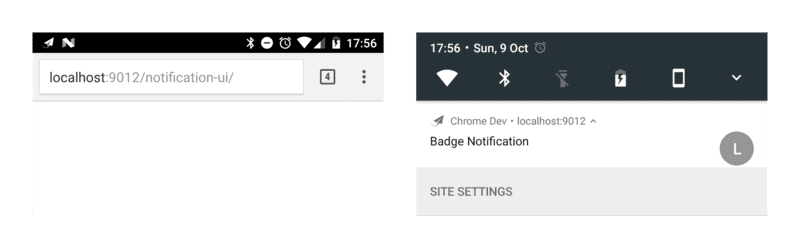 Android の Chrome に表示されたバッジ付きの通知。