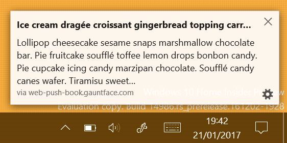 Notificación con título largo y texto del cuerpo en Firefox para Windows.