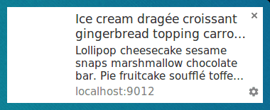 Notificación con título y cuerpo de texto largos en Chrome para Linux.