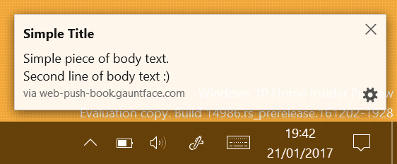 اعلان با عنوان و متن متن در فایرفاکس در ویندوز.