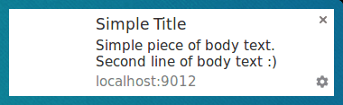 Notificação com título e corpo do texto no Chrome no Linux.