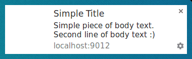 Notificação com título e texto do corpo no Chrome no Linux.