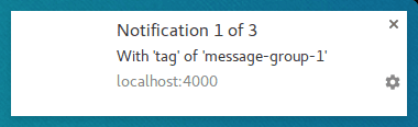 Primera notificación con la etiqueta del grupo de mensajes 1.