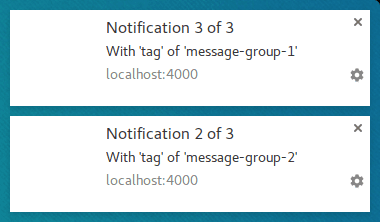 两个通知,其中第一个通知被第三个通知替换。