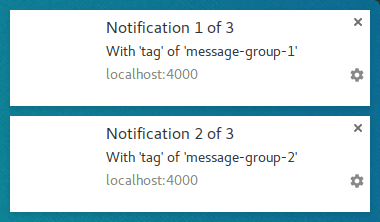 Deux notifications où le deuxième tag du groupe de messages 2.