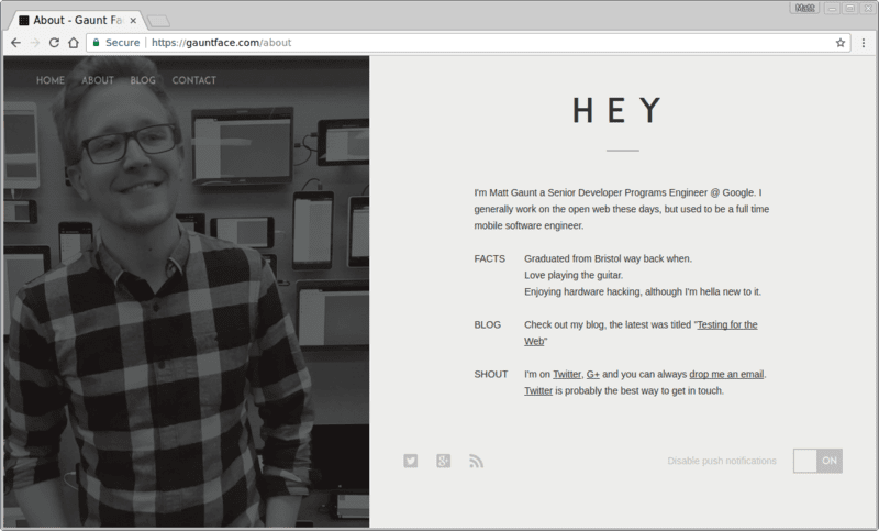 Example of Gauntface.com with notifications
enabled