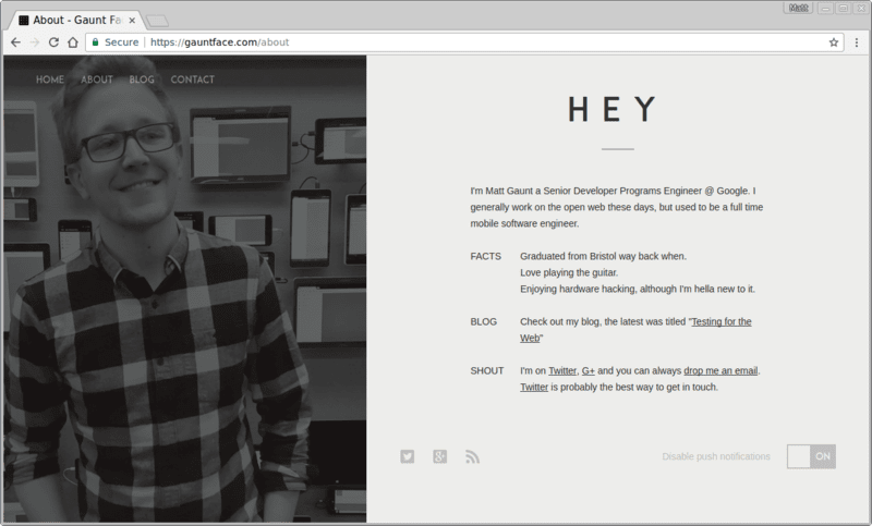 مثال على Gauntface.com مع الإشعارات
مفعَّلة