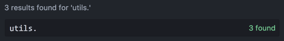 Uno screenshot di una ricerca in un editor di testo per "utils", che restituisce solo 3 risultati.