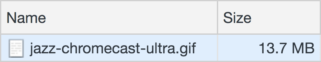 Riquadro di rete DevTools che mostra una GIF di 13,7 MB.