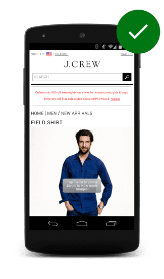 J. Website von Crews mit ausziehbarem Produktbild