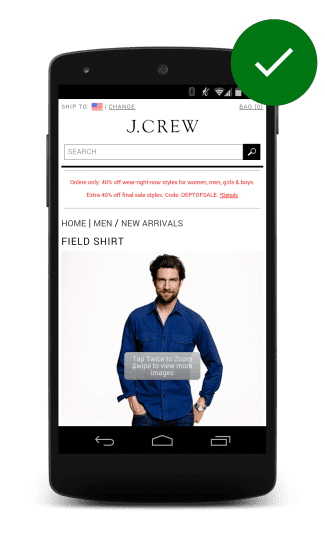 Веб-сайт J. Crews с расширяемым изображением продукта