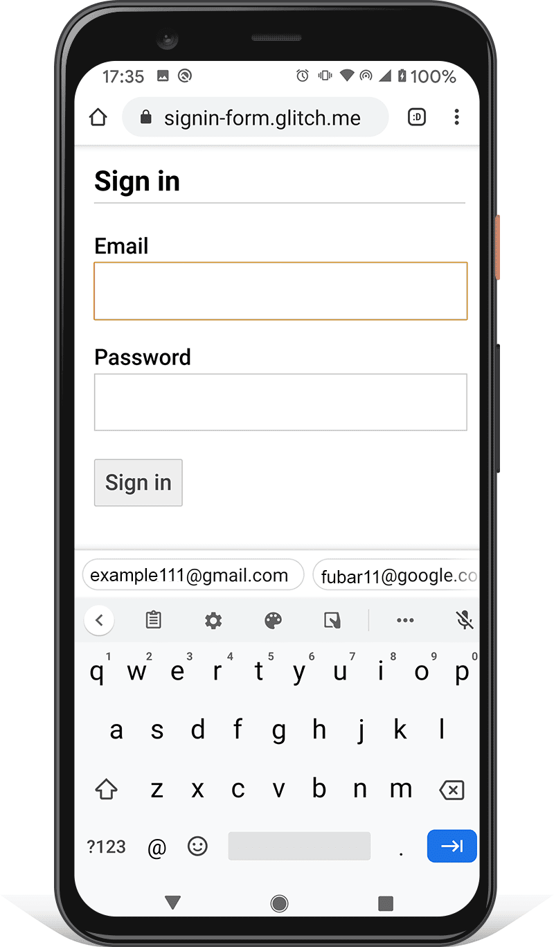 Screenshot eines Anmeldeformulars auf einem Android-Smartphone: Die Schaltfläche „Anmelden“ wird nicht durch die Tastatur des Smartphones verdeckt.