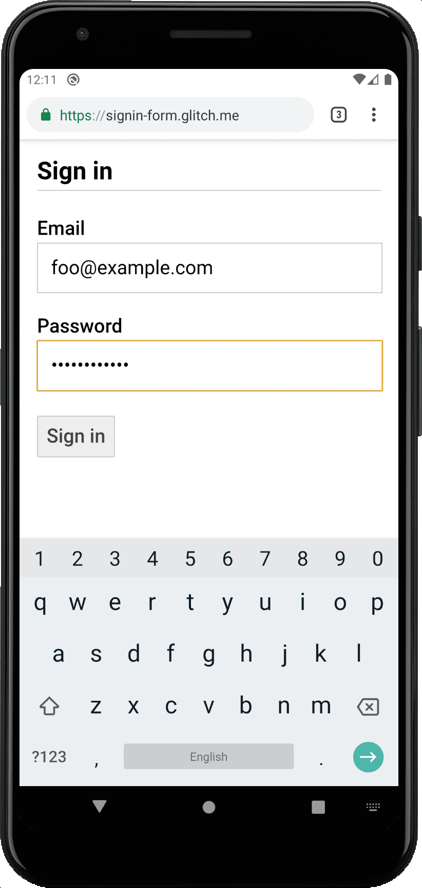 Formulaire stylisé dans Chrome sur Android.