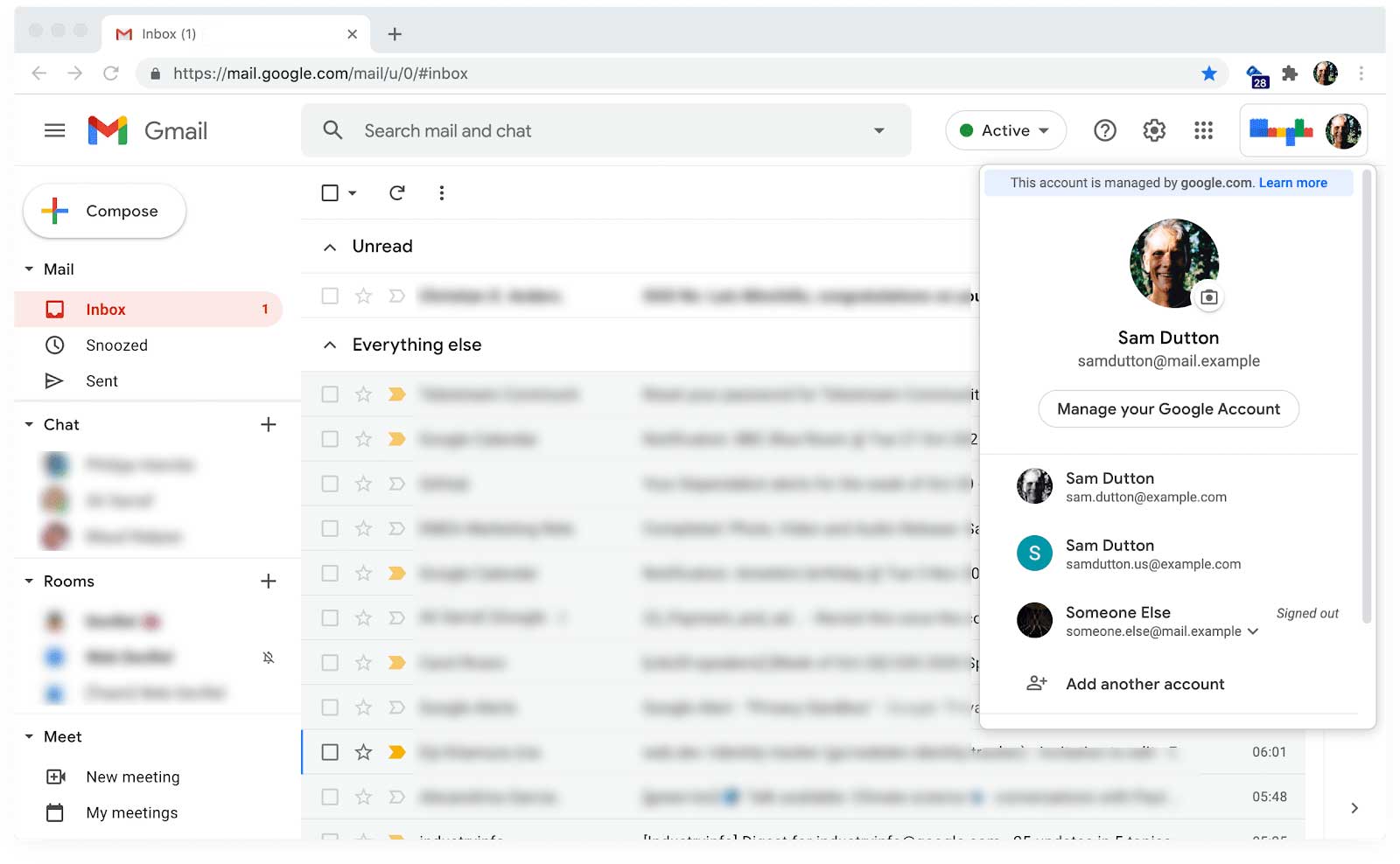 Gmail، نشان دادن تغییر حساب
