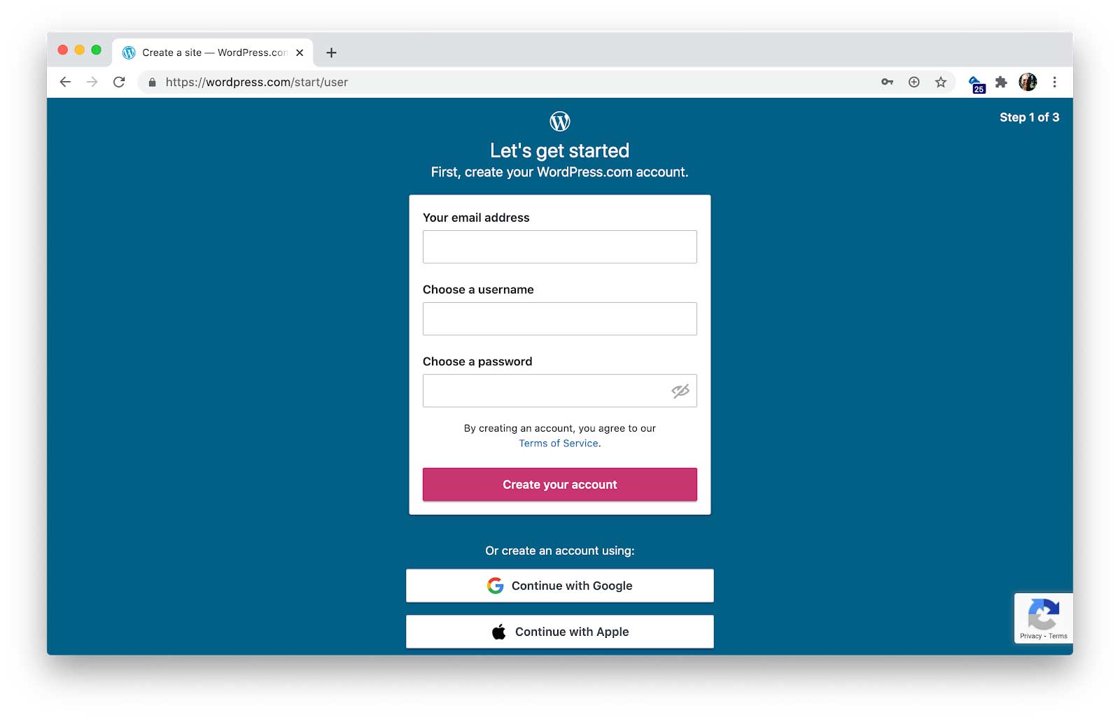 The WordPress login page
