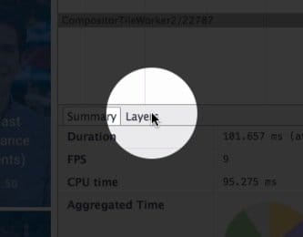 Die Schaltfläche für den Layer-Tab in den Chrome-Entwicklertools.