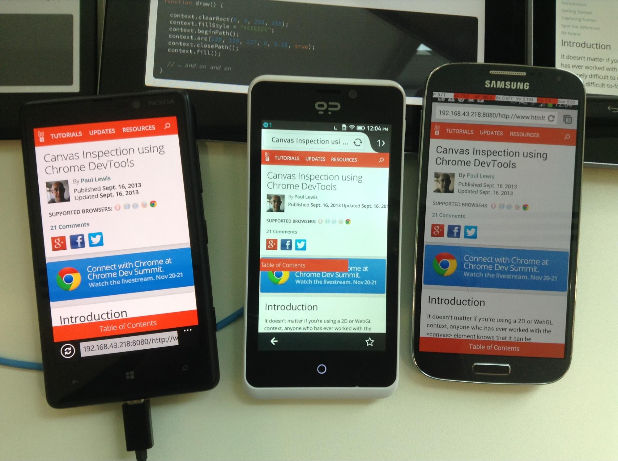 Android, Windows 8 ve Firefox OS telefonun Ghostlab ile senkronize testi