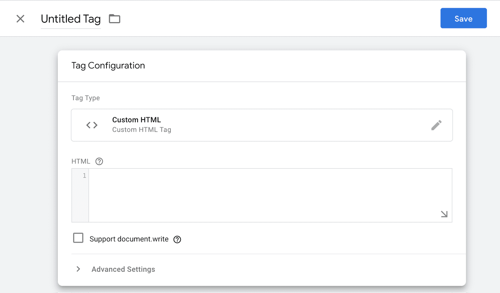 Screenshot zum Erstellen eines benutzerdefinierten Tags in Google Tag Manager