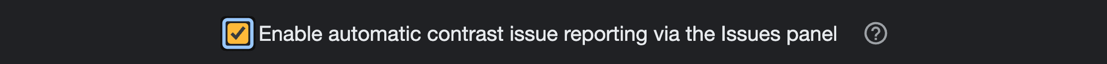 चालू किए गए चेकबॉक्स का स्क्रीनशॉट: &#39;समस्याओं वाले पैनल की मदद से, कंट्रास्ट से जुड़ी समस्या की अपने-आप रिपोर्ट होने की सुविधा चालू करें.&#39;