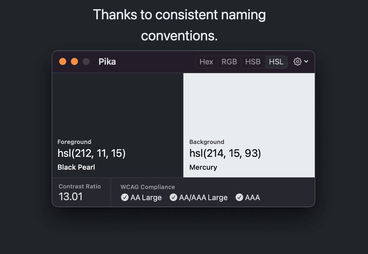 Due grigi sono confrontati uno accanto all'altro, hanno un rapporto di contrasto di 13,01 e superano i target AA e AAA.