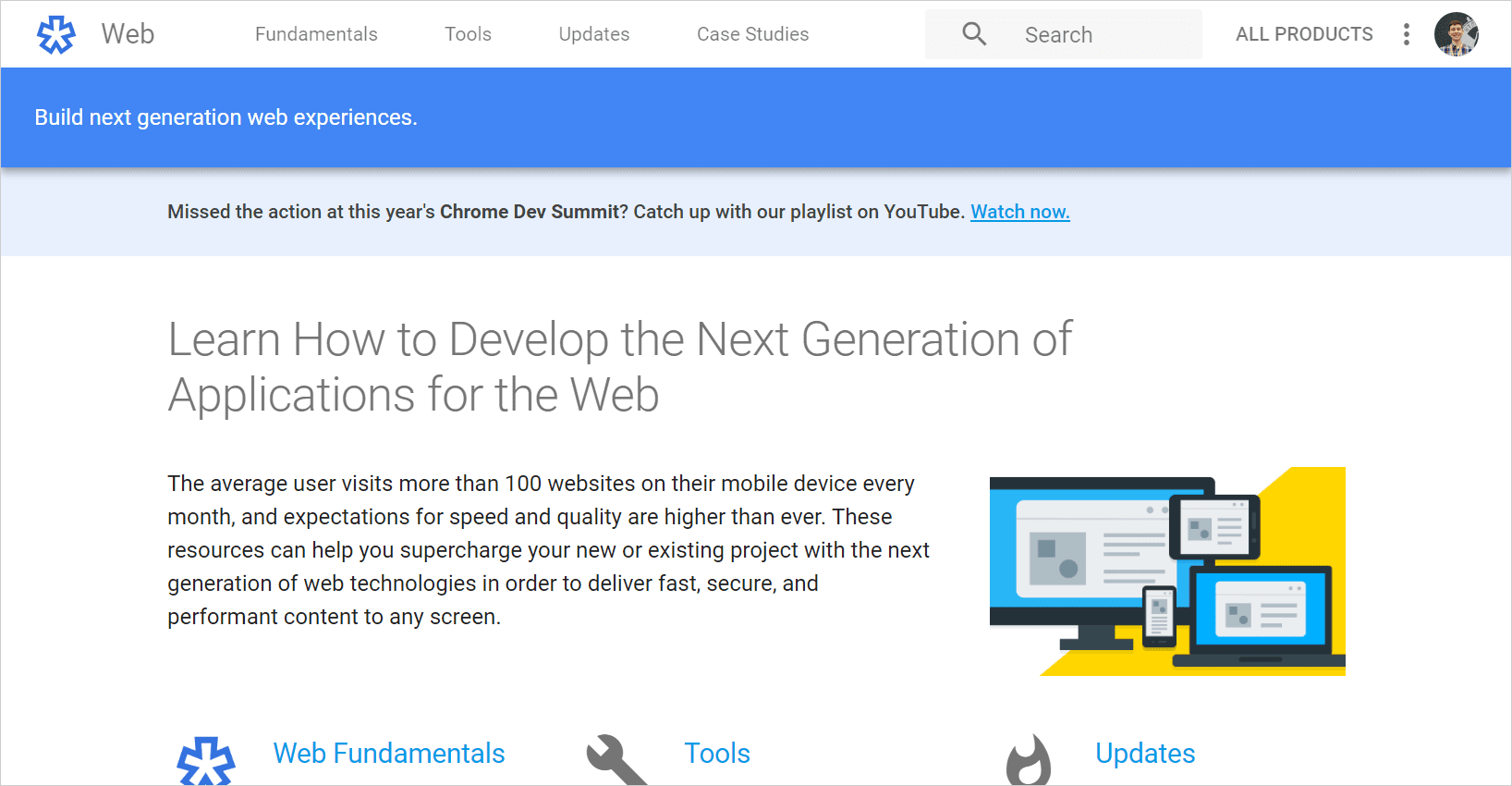 Una home page di WebFundamentals