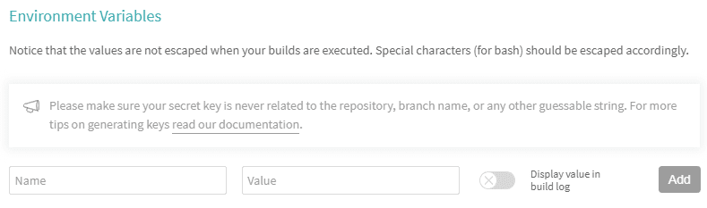 Adding environment variables on Travis CI