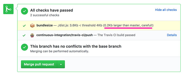 Проверка размера пакета на GitHub