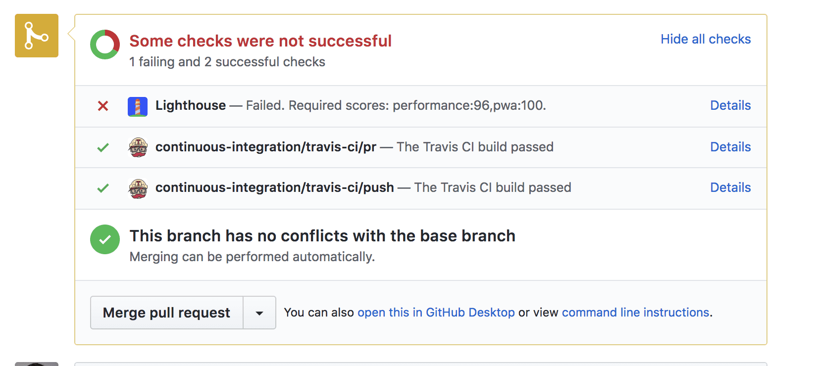 GitHub 上 Lighthouse 机器人的检查失败