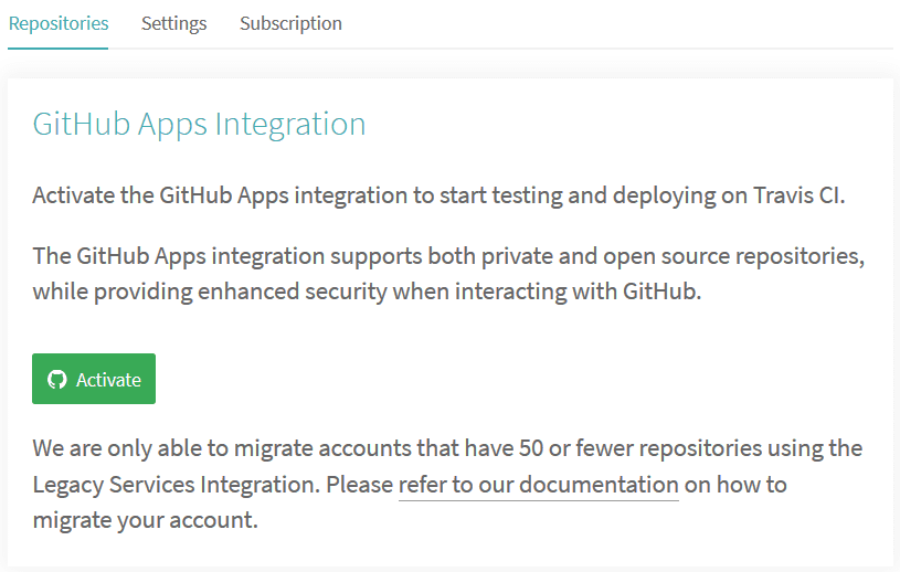 Travis CI의 GitHub 앱 통합
