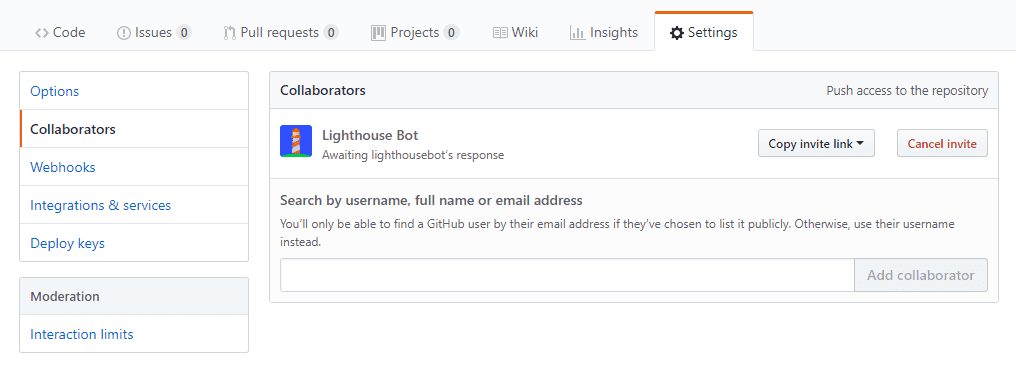 Lighthouse bot collaborator status