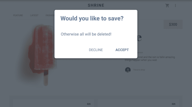 A modal window asking the user to save their work.
