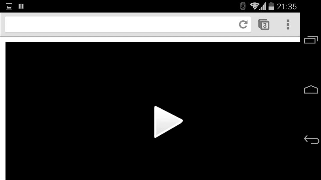 Android Chrome-Screenshot, Querformat: Das Videoelement ohne Formatierung ist größer als der Viewport.