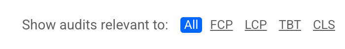 अहम मेट्रिक के लिए Lighthouse फ़िल्टर करने के विकल्प