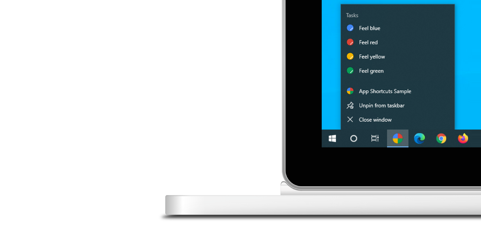 Windows'da açılmış bir uygulama kısayolları menüsü.
