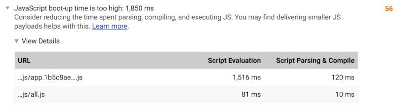 JavaScript boot up time