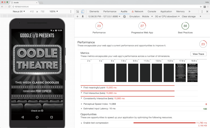 Lighthouse report for Oodles app